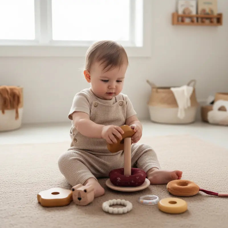 Brinquedo sensorial Torre do Leãozinho Bloco de montar