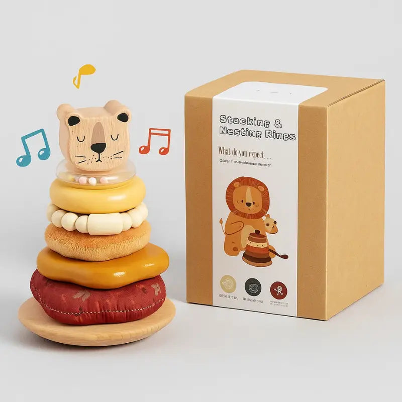 Brinquedo sensorial Torre do Leãozinho Bloco de montar